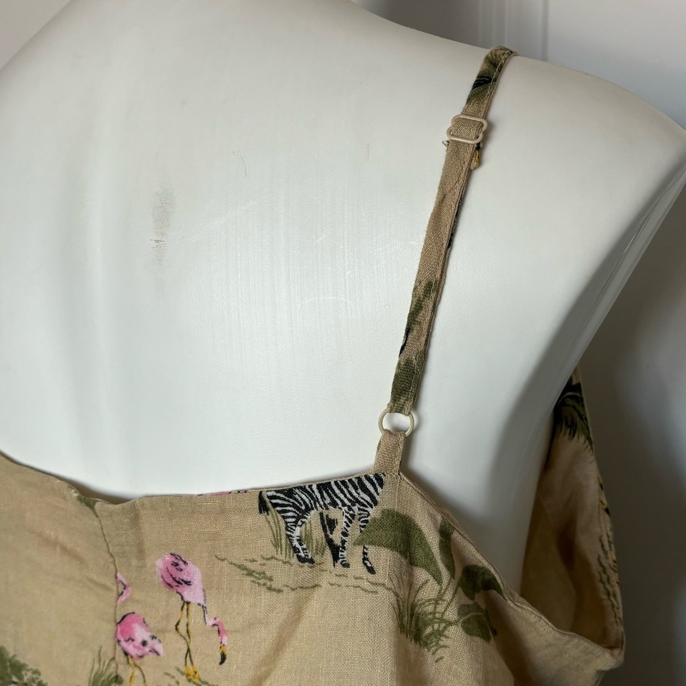Old Navy Tan Linen Blend Safari Zoo Animal Cami Button Front Tank XL - Picture 4 of 7